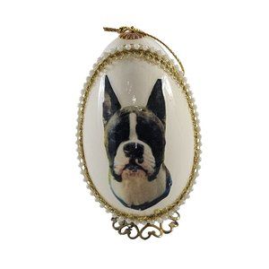 Vintage Handmade Boxer Dog Real Egg Christmas Ornament Signed 2001